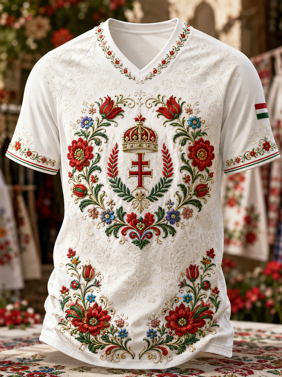Men's Hungary St. Stephen's Day  V-neck T-shirt