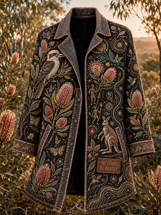 Women's Casual Jacket with Vintage Australian Ethnic Art Print