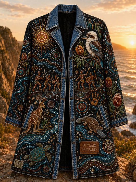 Women's Casual Jacket with Vintage Australian Ethnic Art Print