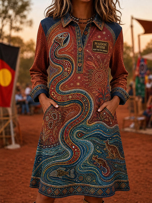 Vintage Australia Naidoc Week  Lapel Pocket Dress