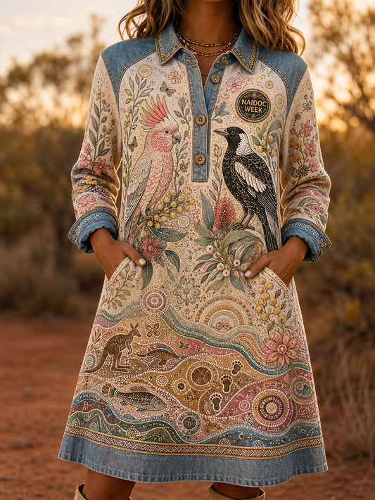 Vintage Australia Naidoc Week  Lapel Pocket Dress