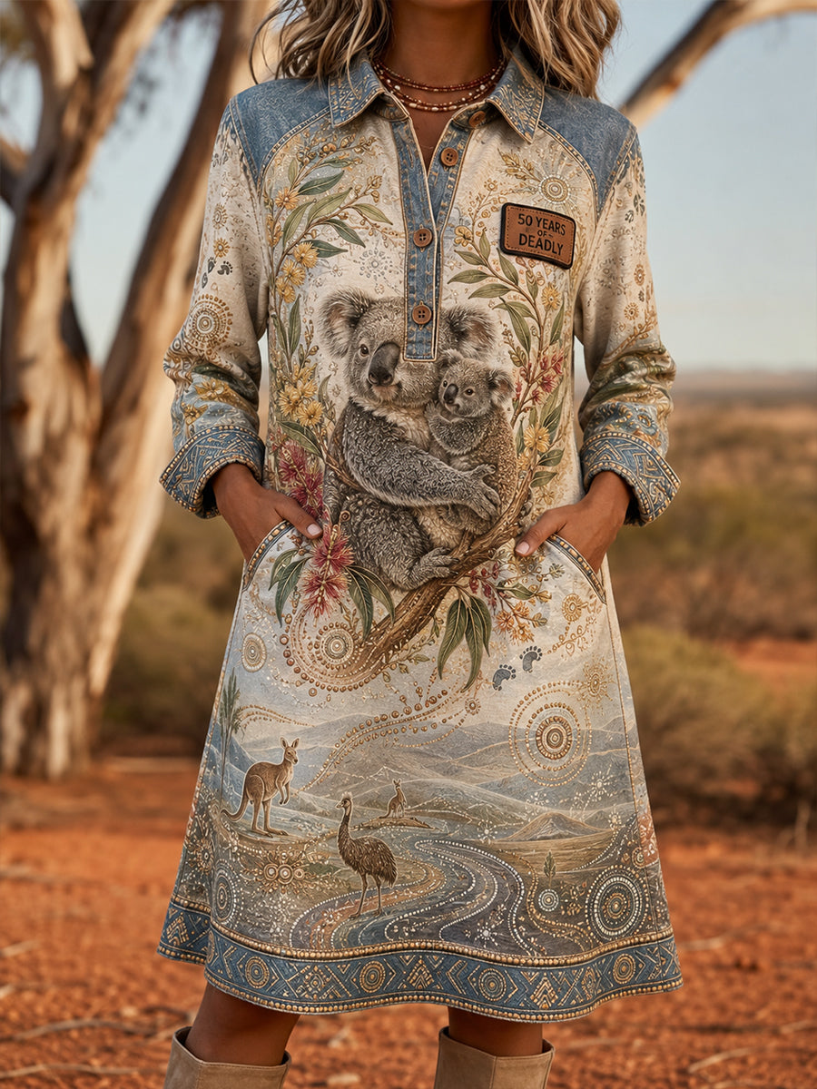 Vintage Australia Naidoc Week  Lapel Pocket Dress