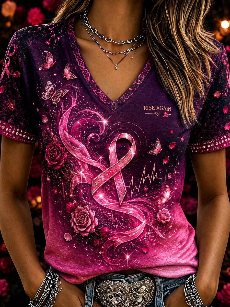 Women's Breast Cancer Awareness V-Neck T-Shirt