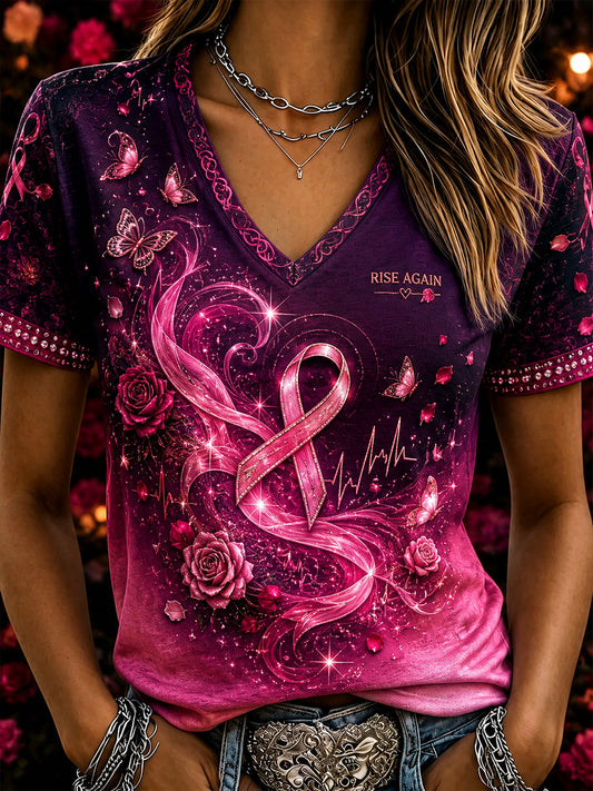Women's Breast Cancer Awareness V-Neck T-Shirt