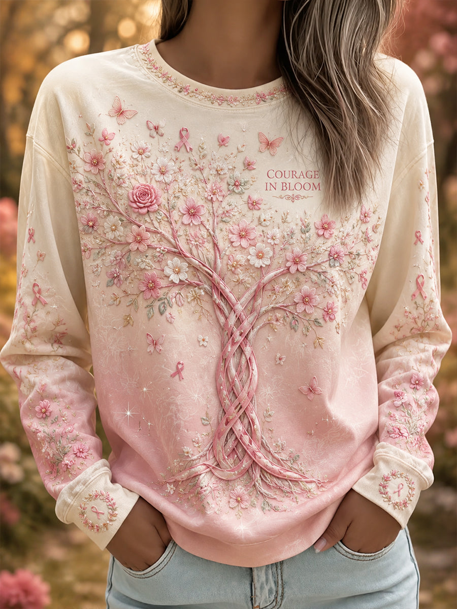 Women's Breast Cancer Awareness Round neck long sleeve T-shirt