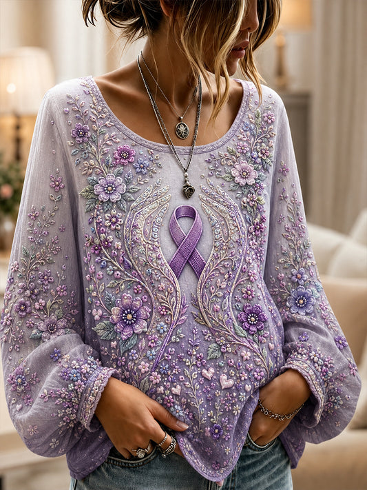 Women's Alzheimer's Disease Awareness Cotton-Linen Shirt