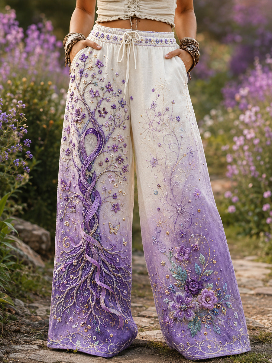 Women's Alzheimer's Disease Awareness Printed Comfortable High Stretch Flared Pants