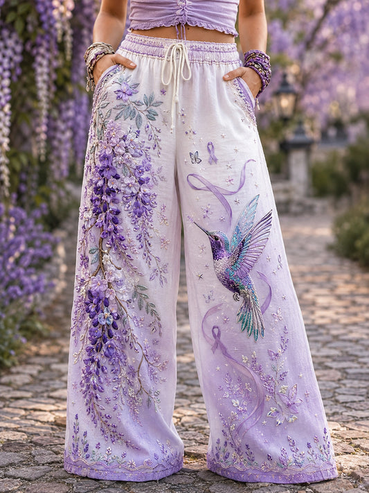 Women's Alzheimer's Disease Awareness Printed Comfortable High Stretch Flared Pants