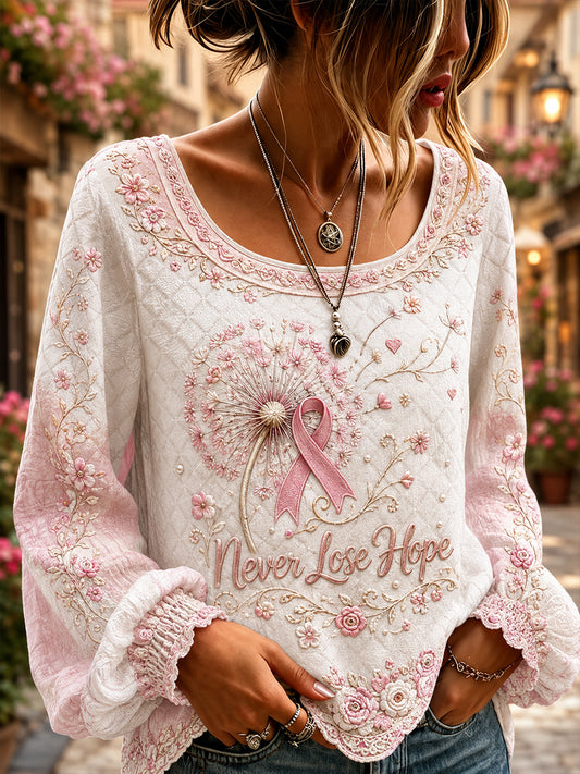 Women's Breast Cancer Awareness Cotton-Linen Shirt