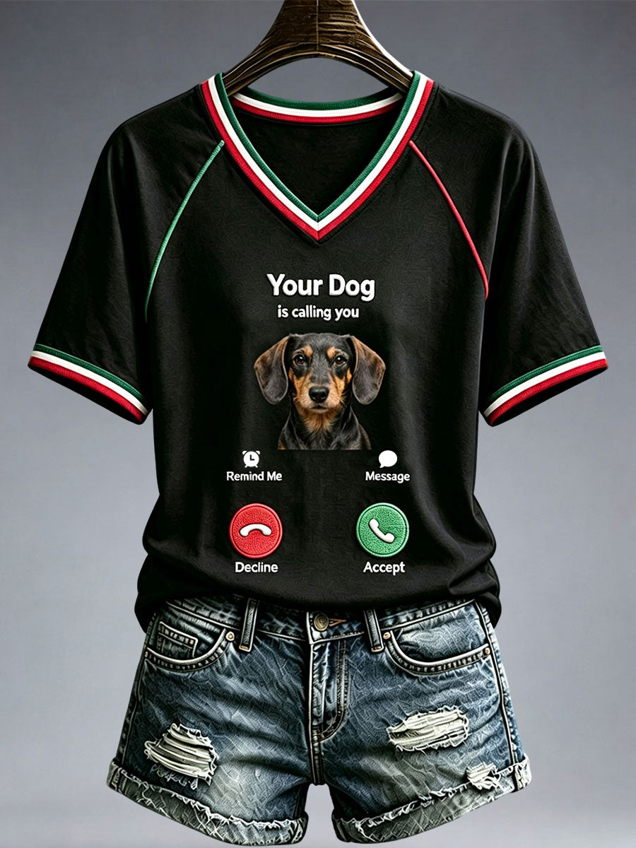 Women's Funny Dachshund V-Neck T-Shirt
