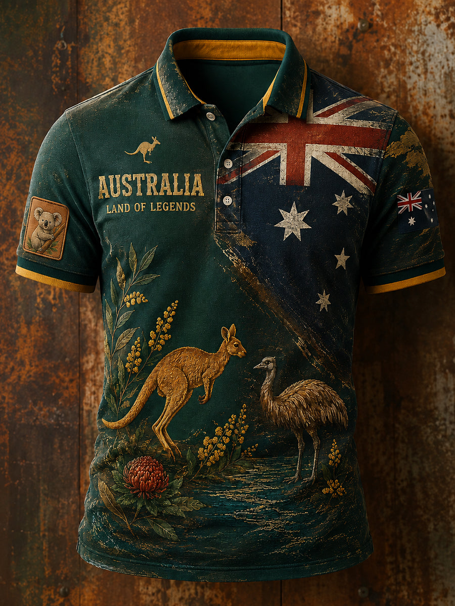 Retro Australian Art Print Casual Polo Shirt