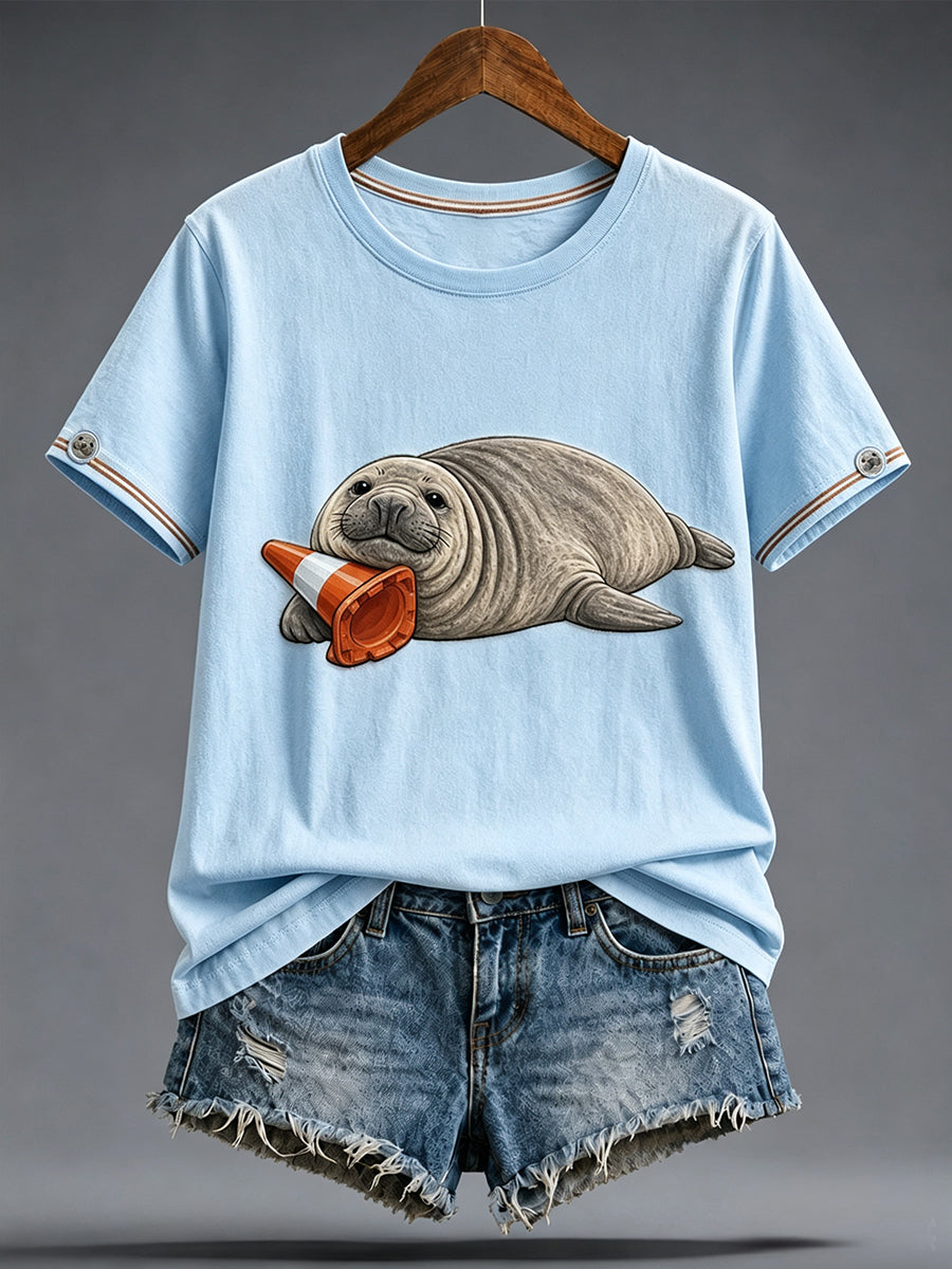 Women's Funny Neil The Seal Printed T-shirt