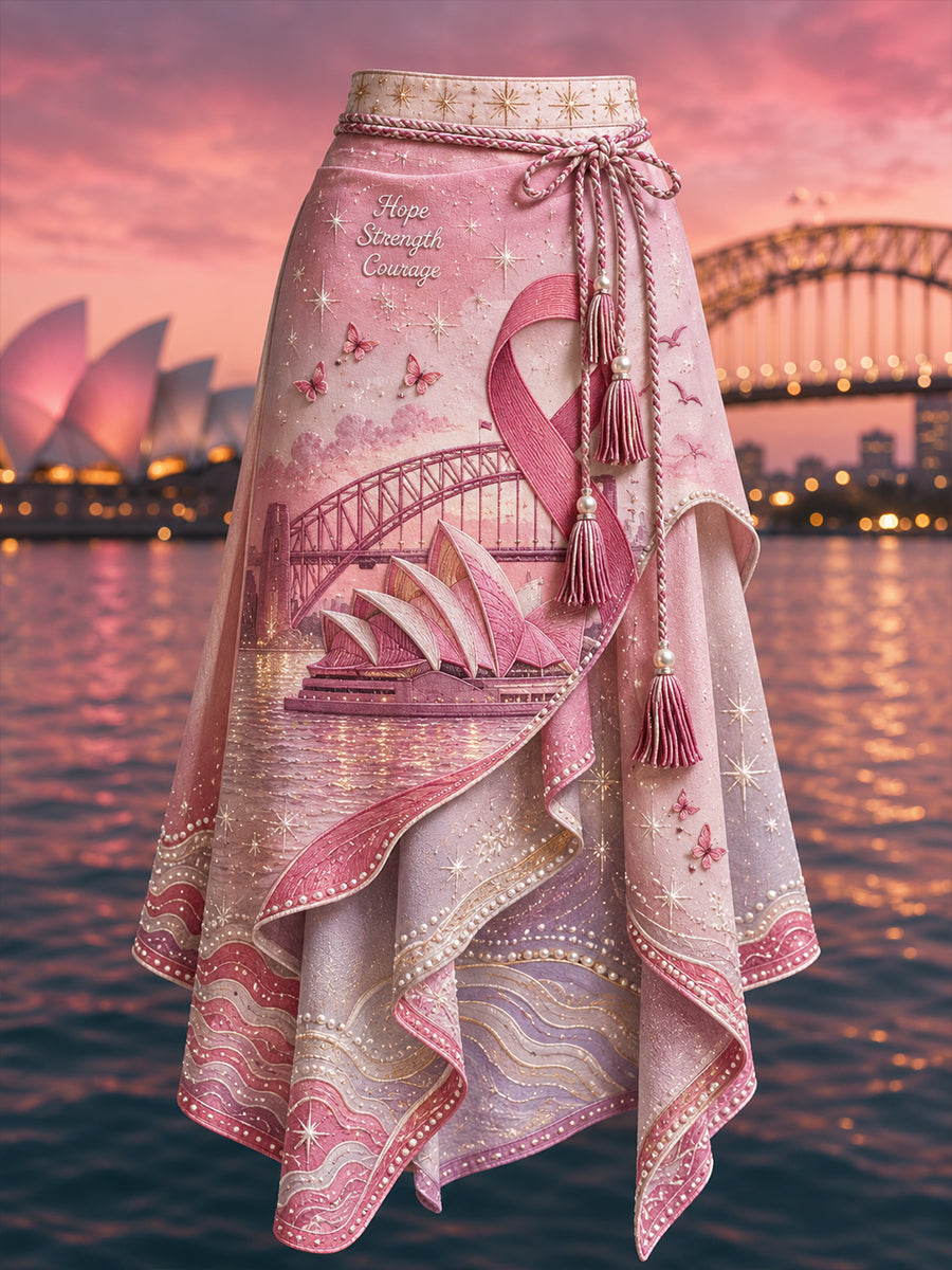 Women's Breast Cancer Awareness Australia Art Printed Irregular Skirt