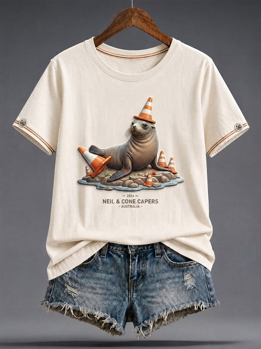 Women's Funny Neil The Seal Printed T-shirt