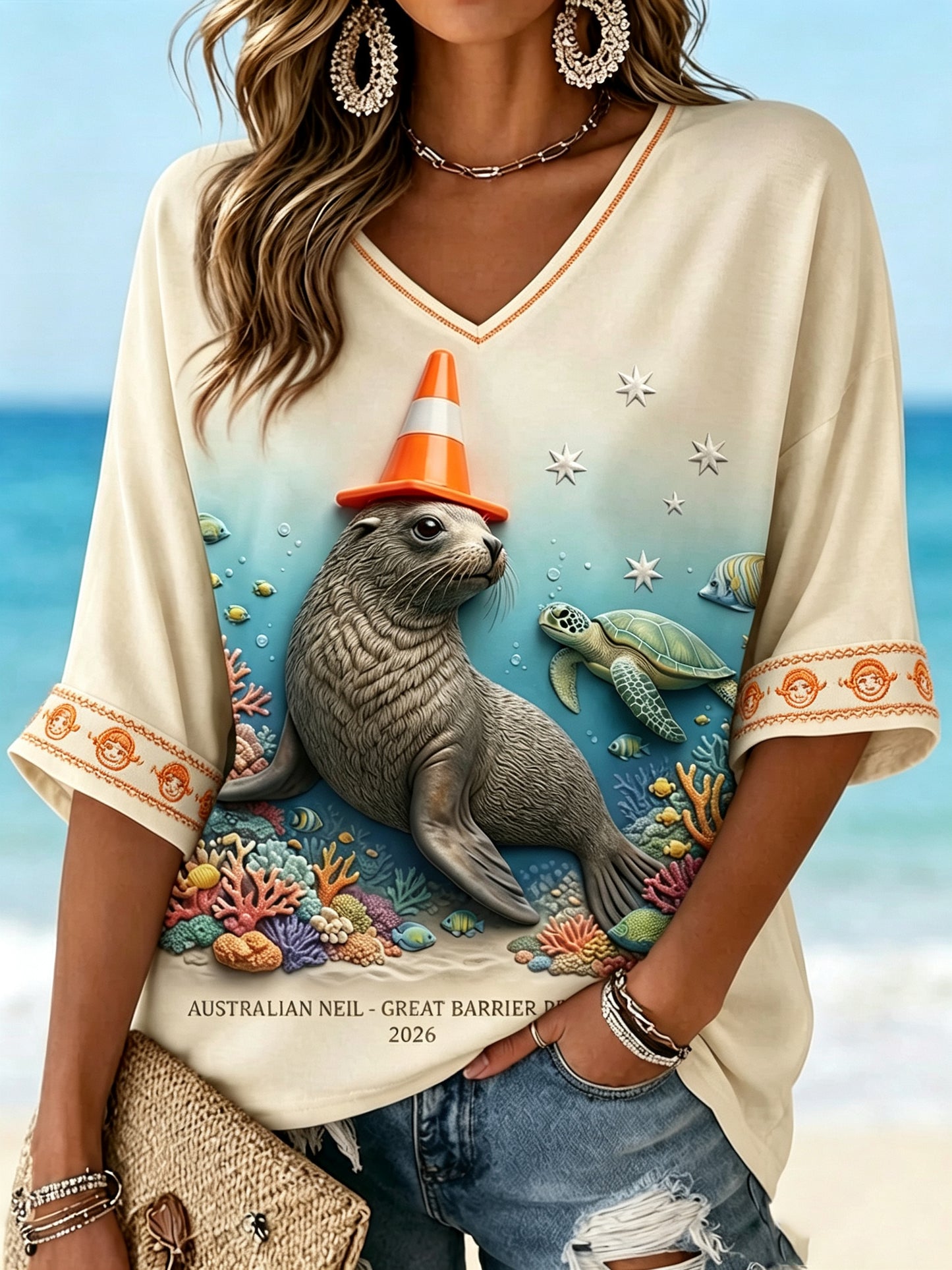 Women's Funny Neil The Seal Printed T-shirt