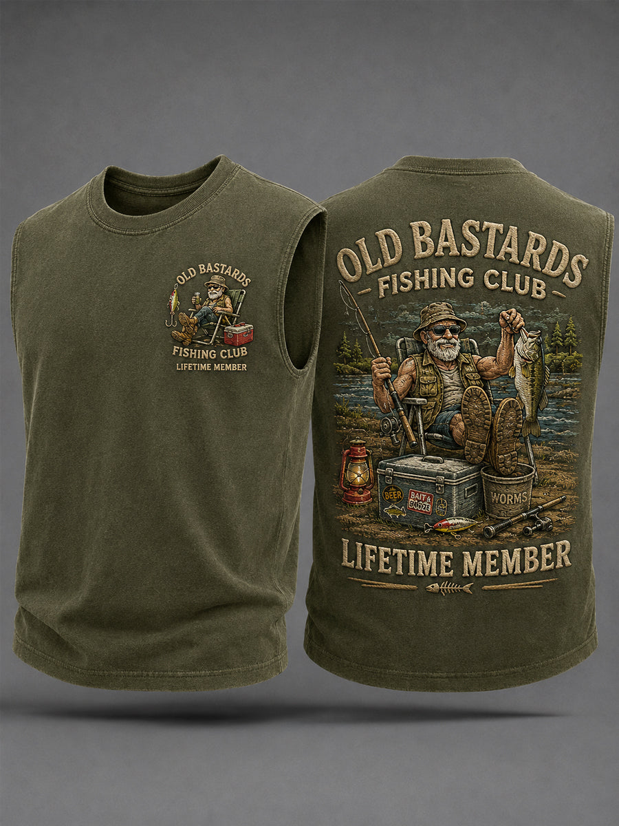 Men's Funny Old Bastards Fishing Lifetime Club Member Print Casual Tank Top