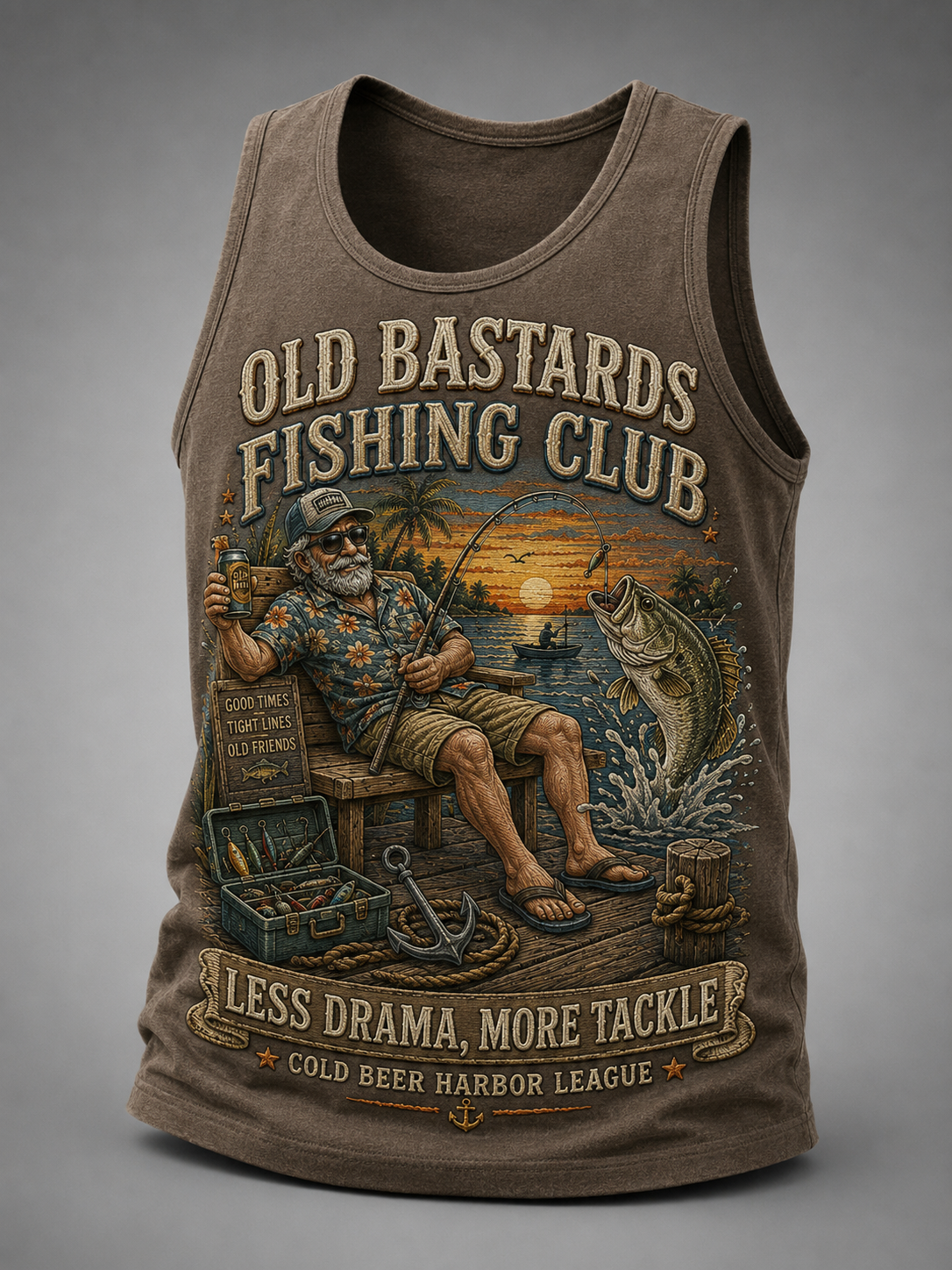 Men's Funny Old Bastards Fishing Club Lifetime Member Print Casual Tank Top
