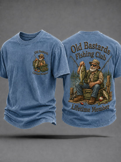 Men's Funny Old Bastards Fishing Club Lifetime Member Print Casual Tee