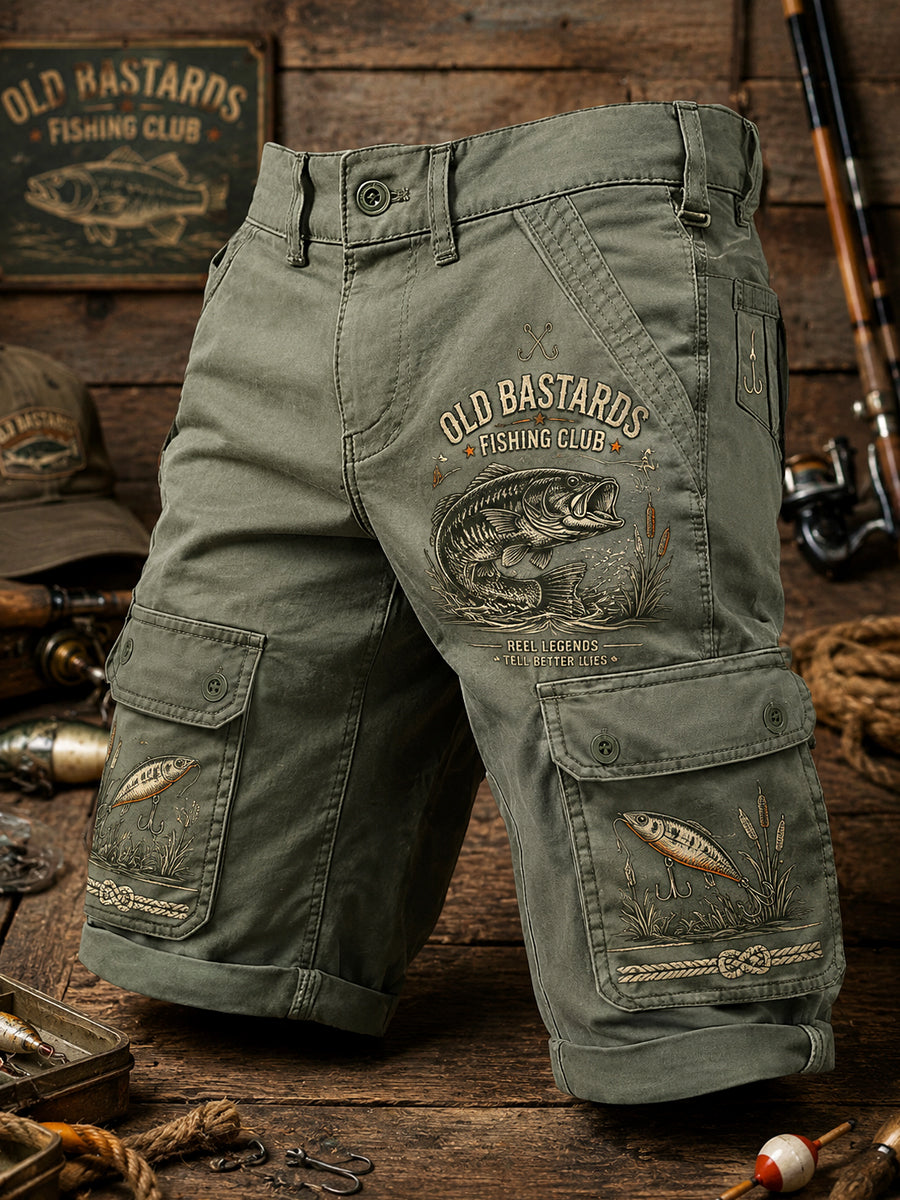 Men's Funny Old Bastards Fishing Club Lifetime Member Print Casual Cargo Shorts