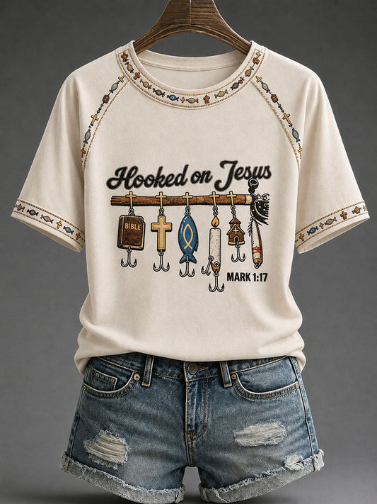 Women’s 'Hooked on Jesus' Printed Casual T-Shirt