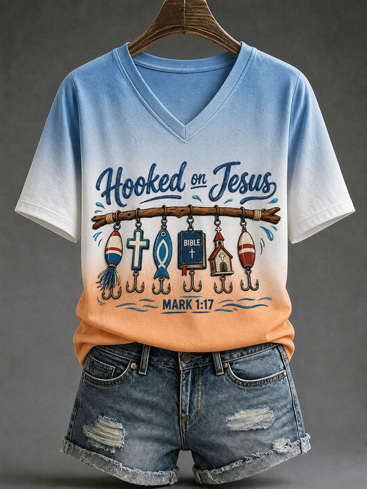 Women’s 'Hooked on Jesus' Printed Casual T-Shirt