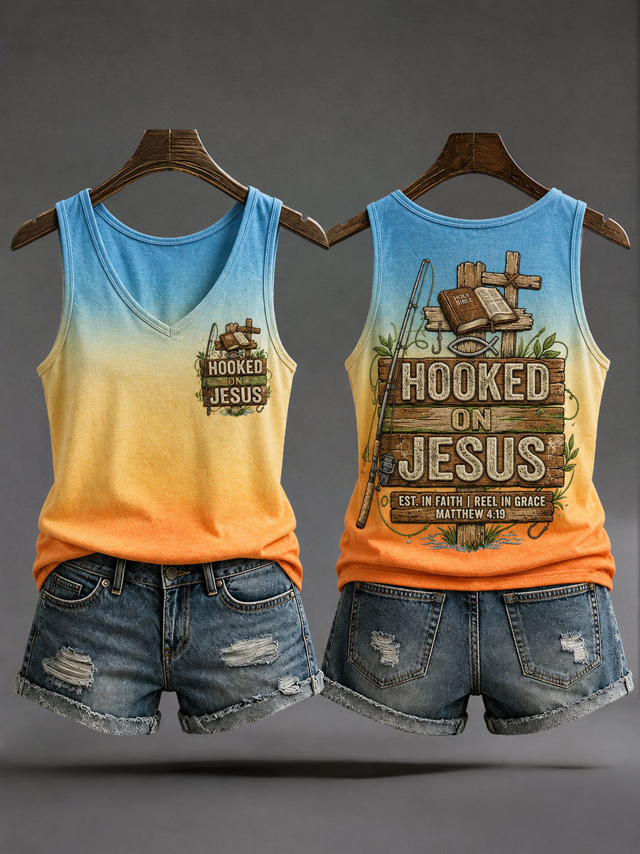 Women's 'Hooked on Jesus' Print Casual Tank Top