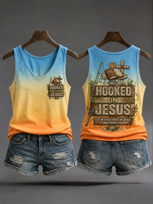 Women's 'Hooked on Jesus' Print Casual Tank Top