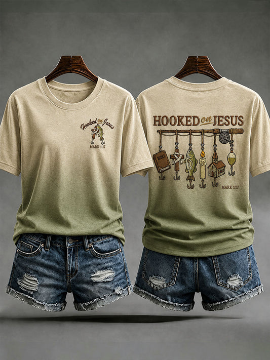 Women’s 'Hooked on Jesus' Printed Casual T-Shirt