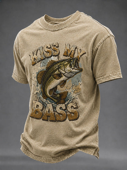 Men's Kiss My Bass Print Casual T-Shirt