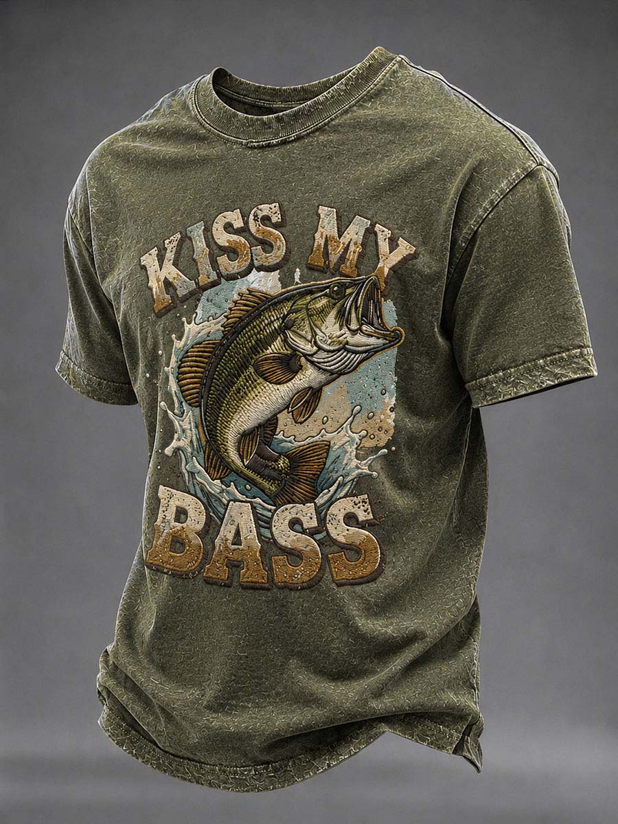 Men's Kiss My Bass Print Casual T-Shirt