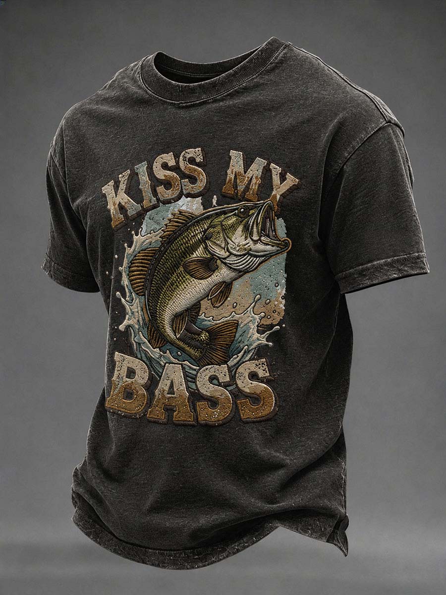 Men's Kiss My Bass Print Casual T-Shirt