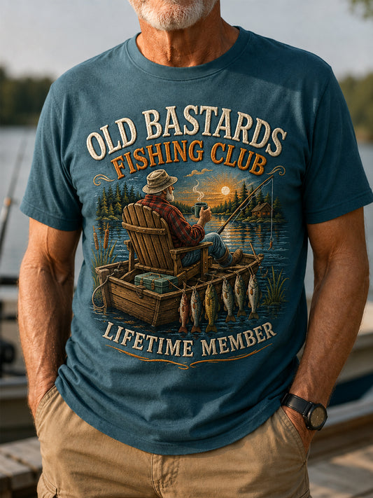 Men's Funny Old Bastards Fishing Club Lifetime Member Print Casual Tee