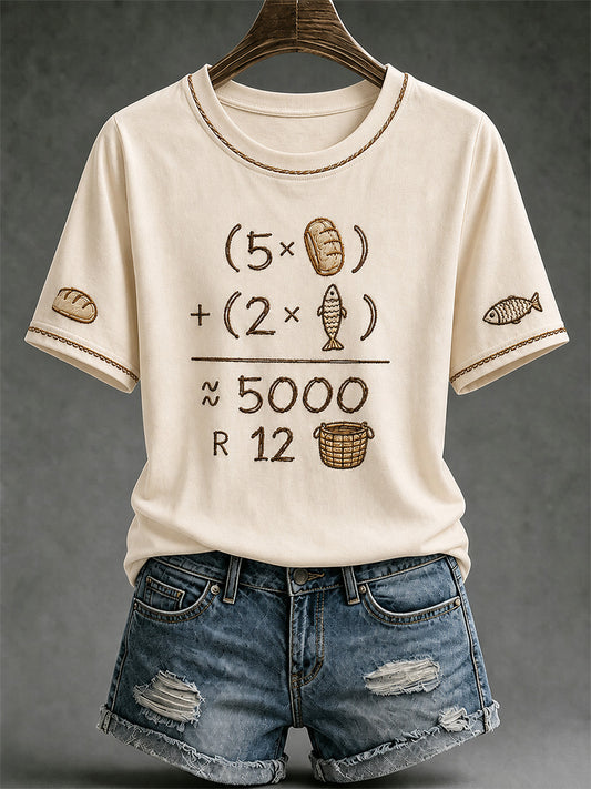 Women's Jesus 2 Fishes 5 Breads 5000 Chosen Against The Current Print Casual Tee