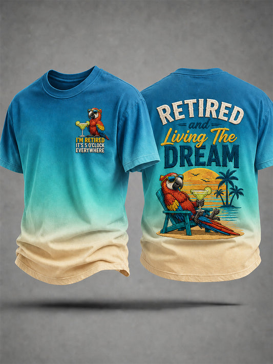 Men's I'm Retired It's 5 O'clock Everywhere Parrot Print Casual Tee