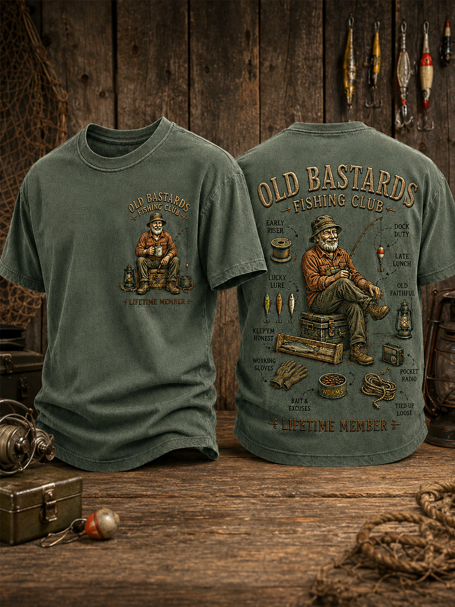 Men's Funny Old Bastards Fishing Club Lifetime Member Print Casual Tee