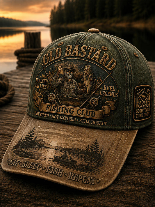 Unisex Funny Old Bastards Fishing Club Lifetime Member Print Hat
