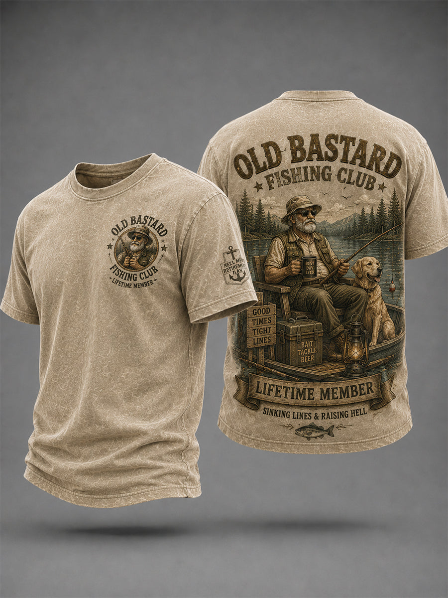 Men's Funny Old Bastards Fishing Club Lifetime Member Print Short Sleeve T-shirt