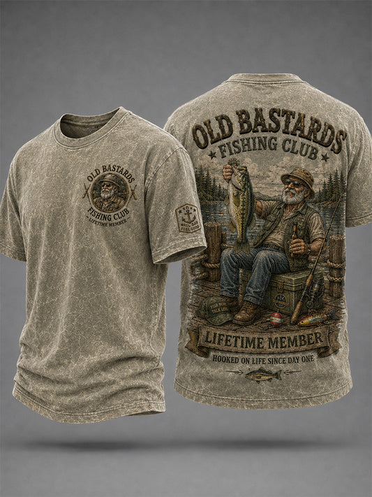 Men's Funny Old Bastards Fishing Club Lifetime Member Print Short Sleeve T-shirt