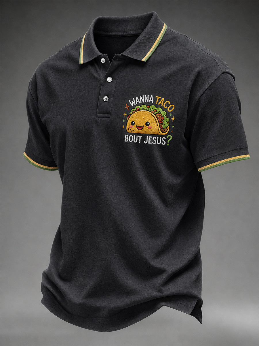 Men's Wanna Taco Bout Jesus Lettuce Pray Print Casual Polo