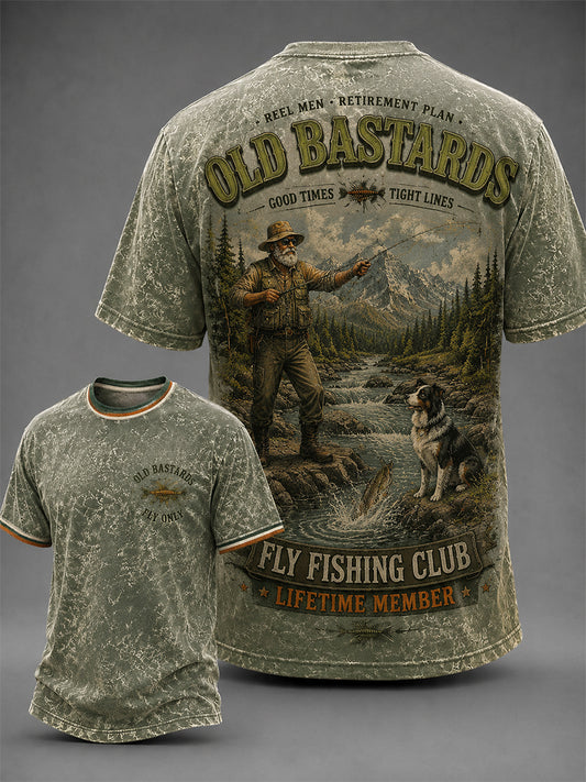 Men's Funny Old Bastards Fishing Club Lifetime Member Print Short Sleeve T-shirt