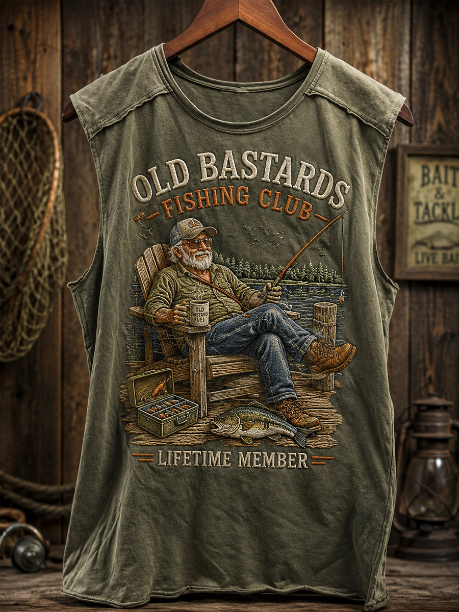 Men's Funny Old Bastards Fishing Club Lifetime Member Print Casual Vest