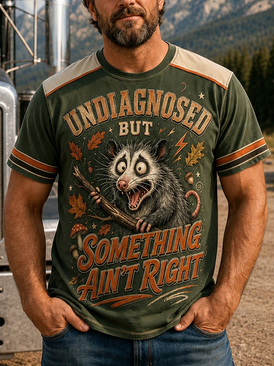 Men's Funny Opossum Vintage Graphic Undiagnosed but Something Ain’t Right  Short Sleeve T-shirt