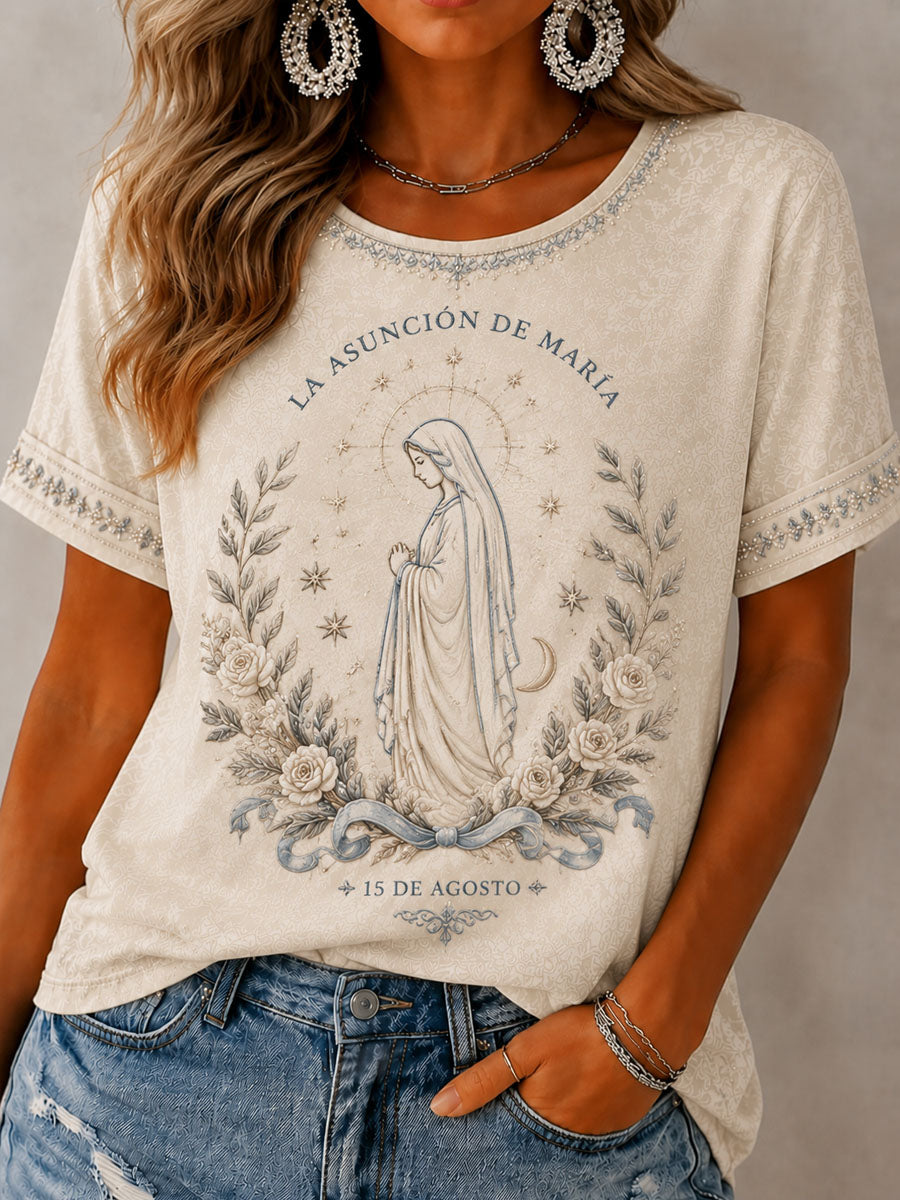 Women’s Feast of the Assumption Art Print Casual T-Shirt