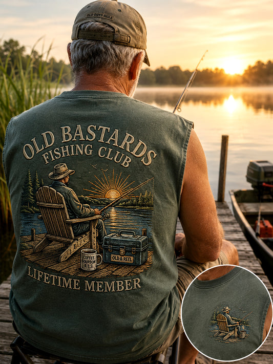 Men's Funny Old Bastards Fishing Club Lifetime Member Print Casual Tank Top