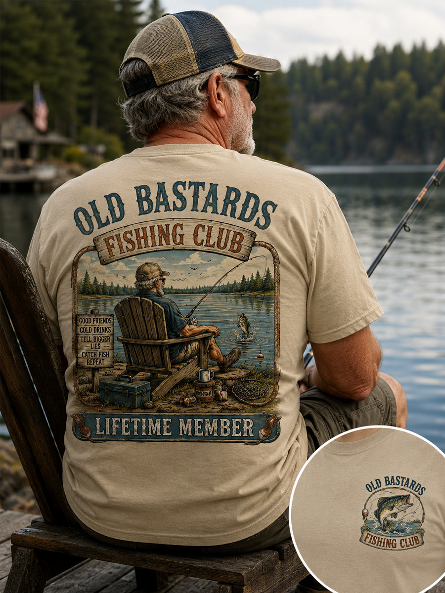 Men's Funny Old Bastards Fishing Club Lifetime Member Print Casual Tee