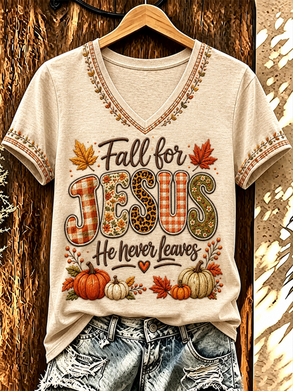 Women's FALL for JESUS He never leaves short-sleeved T-shirt