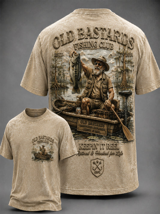 Men's Funny Old Bastards Fishing Club Lifetime Member Print Casual Tee