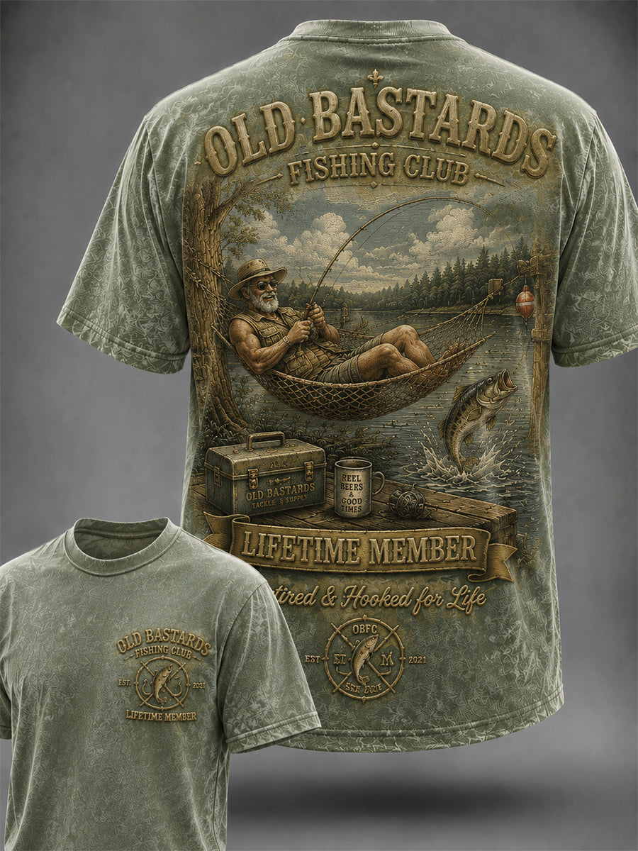 Men's Funny Old Bastards Fishing Club Lifetime Member Print Casual Tee