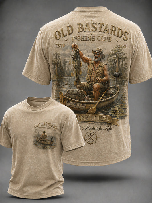 Men's Funny Old Bastards Fishing Club Lifetime Member Print Casual Tee