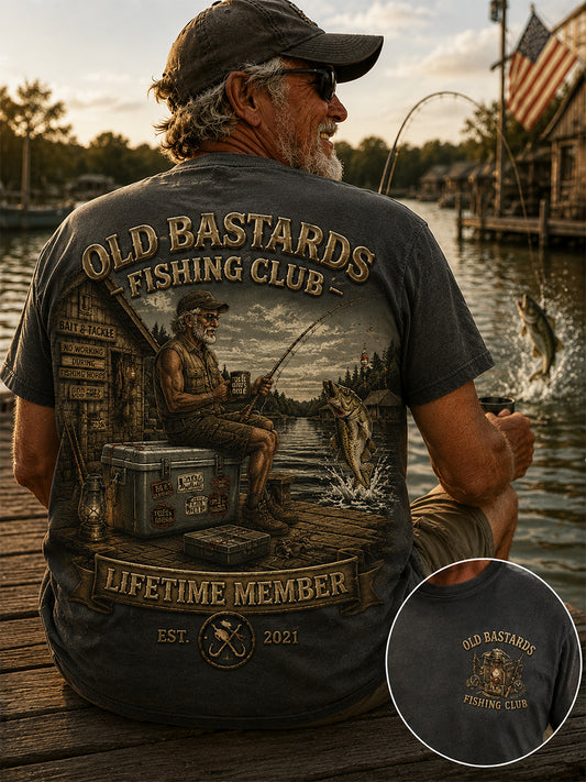 Men's Funny Old Bastards Fishing Club Lifetime Member Print Casual Tee